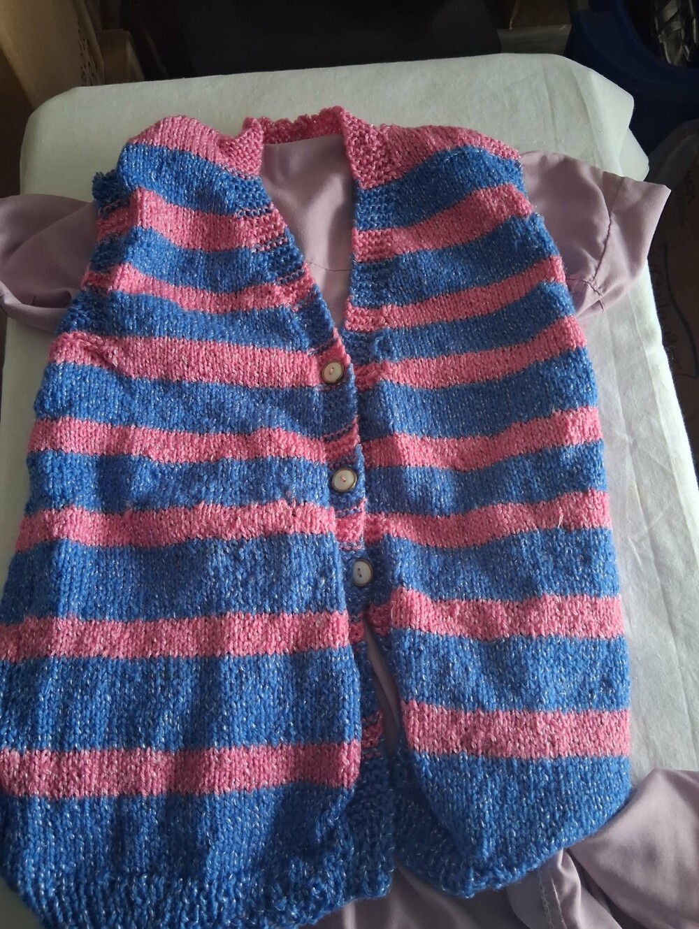 NWT Handmade Palillo Striped Knit Vest Blue &Pink Boys
